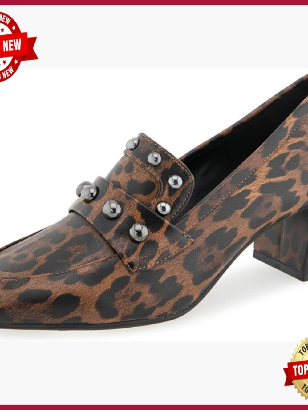 Women's Heeled Loafer Slip-On with Block Heel Studded Accents Ortholite Insole